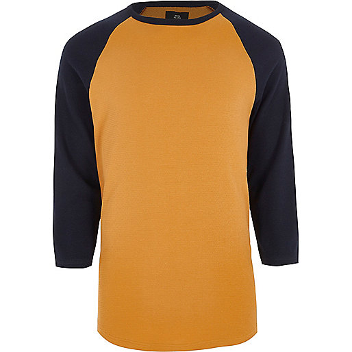 river island accessories,jacques-vertuk Shoes Usa Yellow three quarter raglan sleeve T-shirt Long Sleeve T-Shirts T-Shirts / Tanks men